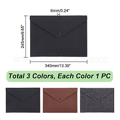 Ahademaker 3 個 3 色フェルト ファイル文房具収納ポケット  ファイル封筒ポーチ  スナップボタン付き  長方形  ミックスカラー  245x340x6mm  1pc /カラー&nbsp;OFST-GA0001-02A