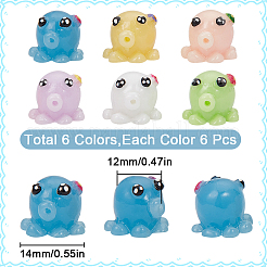 36Pcs 6 Colors Mini Resin Octopus Ornaments&nbsp;CRES-SC0002-70