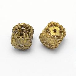 真鍮製透かしビーズ  鉛フリー＆カドミウムフリー＆ニッケルフリー  コラム  生（メッキなし）  13x11.5mm  穴：2.5mm&nbsp;KK-K185-25A-RS