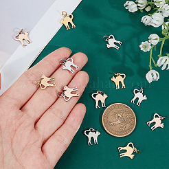 12個 3色 201ステンレススチール子猫ペンダント  猫の形を伸ばす  ミックスカラー  12x12x1mm  穴：3mm  4個/カラー&nbsp;STAS-UN0027-60