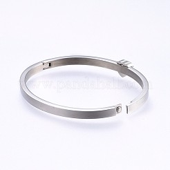 304ステンレススチールバングル  ラインストーン付き  ハート  ステンレス鋼色  2-1/4インチ（5.6cm）x1-7/8インチ（4.7cm）  4~7.5mm&nbsp;BJEW-P222-08P