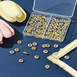 120個2色の真鍮クリスタルラインストーンスペーサービーズ  グレードA  ウェーブエッジ  ゴールデンの金属色  ロンデル  プラチナ·ゴールデン  8x3.8mm  穴：1mm  60個/カラー&nbsp;RB-FS0001-06