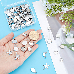 90Pcs 9 Styles 201 Stainless Steel Pendant Cabochon Settings&nbsp;STAS-GA0001-34
