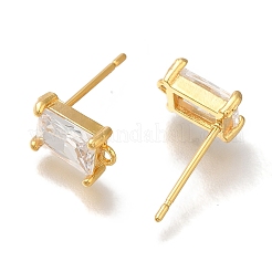 女性用真鍮クリアキュービックジルコニアスタッドピアス  カン付き  長方形  18KGP本金メッキ  9.5x6mm  穴：1mm  ピン：0.7x12mm&nbsp;EJEW-B107-15G