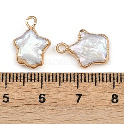 ナチュラルケシパールペンダント  スターのチャーム  真鍮パーツ  ホワイト  ゴールドカラー  15~15.5x11~11.5x4.5mm  穴：1.8mm&nbsp;KK-D423-07G