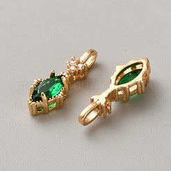 真鍮製マイクロパヴェキュービックジルコニアペンダント  菱形チャーム  グリーン  18.5x7x4.5mm  穴：3.5x1.5mm&nbsp;KK-WH0095-09C