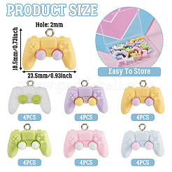 24個6色不透明樹脂ペンダント  プラチナトーンのアイロンループ付きゲーム機チャーム  ミックスカラー  18.5x23.5x8mm  穴：2mm  4個/カラー&nbsp;RESI-TA0003-34