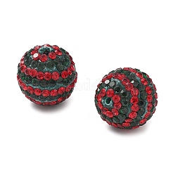クリスマステーマのストライプ柄ポリマークレイラインストーンビーズ  ラウンド  ディスコボールビーズ  ライトシャム  16x15.5mm  穴：1.5mm&nbsp;CLAY-NH0001-01A