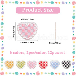 12個6色透明アクリルパーツ  ハート  グリッターパウダー付き  ミックスカラー  30.5x34.5x2.5mm  穴：1.6mm  2個/カラー&nbsp;OACR-SC0002-21