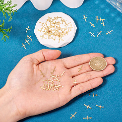 真鍮製ペンダント100個  カドミウムフリー＆鉛フリー  クロスチャーム  24KGP本金メッキ  12.5x7x0.5mm  穴：1.2mm&nbsp;KK-TA0001-86G