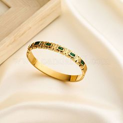 304ステンレススチール製マイクロパヴェキュービックジルコニアバングル  女性用ヒンジ付きバングル  18KGP本金メッキ  内径：2-3/8インチ（6cm）&nbsp;FS-WGAAFE2-01