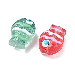 手作りのランプワークエナメルビーズ  手描きのビーズ  魚  ミックスカラー  10x15x6~7mm  穴：1.2mm&nbsp;LAMP-A014-01