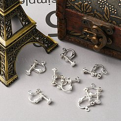 ラックメッキ真鍮ねじクリップオンイヤリングパーツ  スパイラルイヤークリップ  銀  13x17x4.5mm  穴：1.6mm&nbsp;KK-YW0001-10S