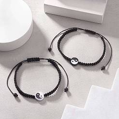 2Pcs 2 Color Acrylic Yin Yang Braided Bead Bracelets Set&nbsp;BJEW-JB09406