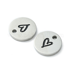 304ステンレススチール製手磨きチャーム  エナメル  ハート付きフラットラウンド  ステンレス鋼色  14x2mm  穴：2mm&nbsp;STAS-C075-17P