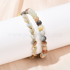 Natural Flower Amazonite Beaded Bracelets Set for Women&nbsp;BJEW-G752-02G-08