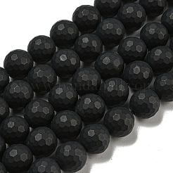 天然石黒瑪瑙ビーズ連売り  多面カットラウンド  染め＆加熱  艶消し  8mm  穴：1mm  約49個/連  15.1インチ&nbsp;X-G-D710-8mm-06
