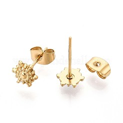 女性用304ステンレススチール製サンスタッドピアス  18KGP本金メッキ  7x6mm  ピン：0.7mm&nbsp;X-EJEW-C004-09G