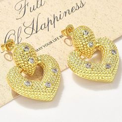 真鍮マイクロペーブクリアキュービックジルコニアスタッドピアス  ハート  18KGP本金メッキ  25x21.5mm&nbsp;EJEW-P303-02C-G