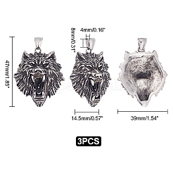 3Pcs 304 Stainless Steel Pendants&nbsp;STAS-UN0037-60