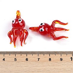 手作りランプワークペンダント  タコチャーム  レッド  31~35x17~20.5x15~20mm  穴：3~4.5mm&nbsp;LAMP-I029-01A