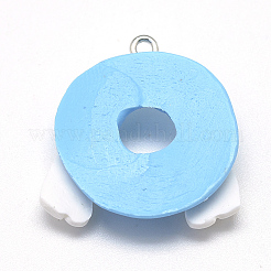 手作り樹脂粘土ペンダント  ドーナツ  ディープスカイブルー  22~25x23~30x6~7mm  穴：2mm&nbsp;CLAY-Q240-021C