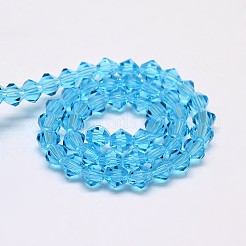 模造オーストリアクリスタルダブルコーンガラスビーズ連売り  グレードAA  多面カット  ディープスカイブルー  5x5mm  穴：1mm  約55個/連  26cm&nbsp;LS-GLAA-F029-5x5mm-19