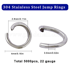 304ステンレススチールオープン丸カン  ラウンド  ステンレス鋼色  22ゲージ  4x0.6mm  内径：2.8mm  5000個/箱&nbsp;STAS-SC0006-10A