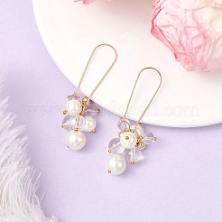 真鍮製イミテーションパールフープピアス 2組  花  ガラスと  ミックスカラー  56.5mm&nbsp;EJEW-JE06480