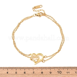 Brass Micro Pave Clear Cubic Zirconia Cable Chain Double Layers Bracelets&nbsp;BJEW-C155-02G