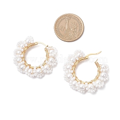 Glass Flower Hoop Earrings&nbsp;EJEW-TA00733