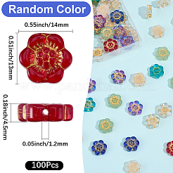 ベーキングペイント100個と金色の金属で覆われたガラスビーズ  花  ミックスカラー  13x14x4.5mm  穴：1.2mm&nbsp;DGLA-SC0001-07