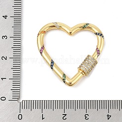 真鍮マイクロパヴェカラフルキュービックジルコニアキーホルダー留め具  ラックめっき  カラビナのロック  クイックリンク  長持ちメッキ  カドミウムフリー＆鉛フリー  18KGP本金メッキ  ハート  31x31.5x6mm&nbsp;KK-P299-09B-G