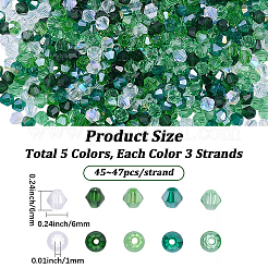 15連売り 5スタイル 透明ガラスビーズ連売り  多面カット  双円錐形  ミックスカラー  6x6mm  穴：1mm  約45~47個/連  9.65~9.84インチ（24.5~25cm）  3連売り/スタイル&nbsp;EGLA-PA0001-26