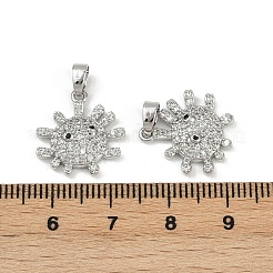 真鍮製マイクロパヴェキュービックジルコニアペンダント  カドミウムフリー＆鉛フリー  太陽  プラチナ  16.5x15.5x4mm  穴：3.5x3mm&nbsp;KK-C093-11P