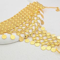 鉄製の重ねコイン＆フラワーリンクリングブレスレット（女性用）  18KGP本金メッキ  3.94インチ（10cm）  リング：1.6~2cm&nbsp;WS2112