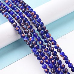 Faceted Millefiori Glass Round Beads Strands&nbsp;LK-P005-10