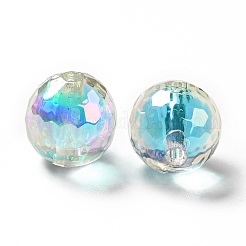 ツートン UV メッキ レインボー虹色アクリル ビーズ  二層ビーズ  ラウンド  ダークターコイズ  16x16mm  穴：3~3.1mm&nbsp;LS-TACR-D010-03B-02