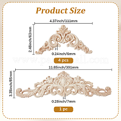 5Pcs Wood Triangle Cabochons Carved Onlay Applique Craft&nbsp;AJEW-GF0013-62