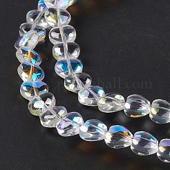 透明電気メッキガラスビーズ連売り  半分メッキ  ハート  8x8x5mm  穴：1mm  約100個/連  28.35''（72センチメートル）&nbsp;EGLA-E030-01H