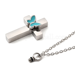 304 Stainless Steel Enamel Butterfly Cross Pendant Urn Ashes Necklaces&nbsp;NJEW-K393-03P