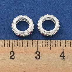 ラックメッキ真鍮マイクロパヴェカラフルなキュービックジルコニアヨーロピアンビーズ  大穴ビーズ  長持ちメッキ  鉛フリー＆カドミウムフリー  ロンデル  銀  9x3.8mm  穴：5.5mm&nbsp;KK-L215-016B-S