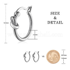 ロジウムメッキ 925 スターリングシルバー フープ イヤリング  結び目を付ける  プラチナ  14.5x1.5mm&nbsp;JE899A