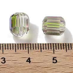 電気メッキカラムガラスビーズ  フル虹メッキ  多面カット  黄緑  9x7.5~8mm  穴：1.5mm&nbsp;EGLA-A043-02-FR01