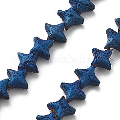 電気メッキされた天然溶岩岩ビーズ連売り  スター  ブルーメッキ  9.5x9.5mm  穴：1mm  約48個/連  14.57''（37センチメートル）&nbsp;G-A251-C01-01H