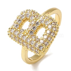 Rack Plating Letter Brass Micro Pave Clear Cubic Zirconia Adjustable Rings for Women&nbsp;KK-S391-03G-B