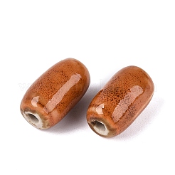ヴィンテージの手作り磁器ビーズ  ファンシーアンティーク施釉磁器  バレル  チョコレート  19.5~21x11~13mm  穴：3~4mm&nbsp;PORC-N013-12-25