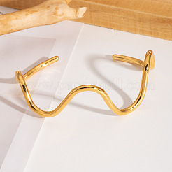 Personalized Wave Design 304 Stainless Steel Open Cuff Bangles for Women&nbsp;ZD3486