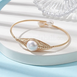 Natural Pearl Beaded Cuff Bangles&nbsp;BJEW-JB10120-02
