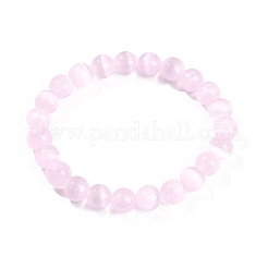 女性用染色天然セレナイトラウンドビーズストレッチブレスレット  ピンク  3/8インチ（0.85cm）  内径：2-1/4インチ（5.6cm）&nbsp;G-U005-02I